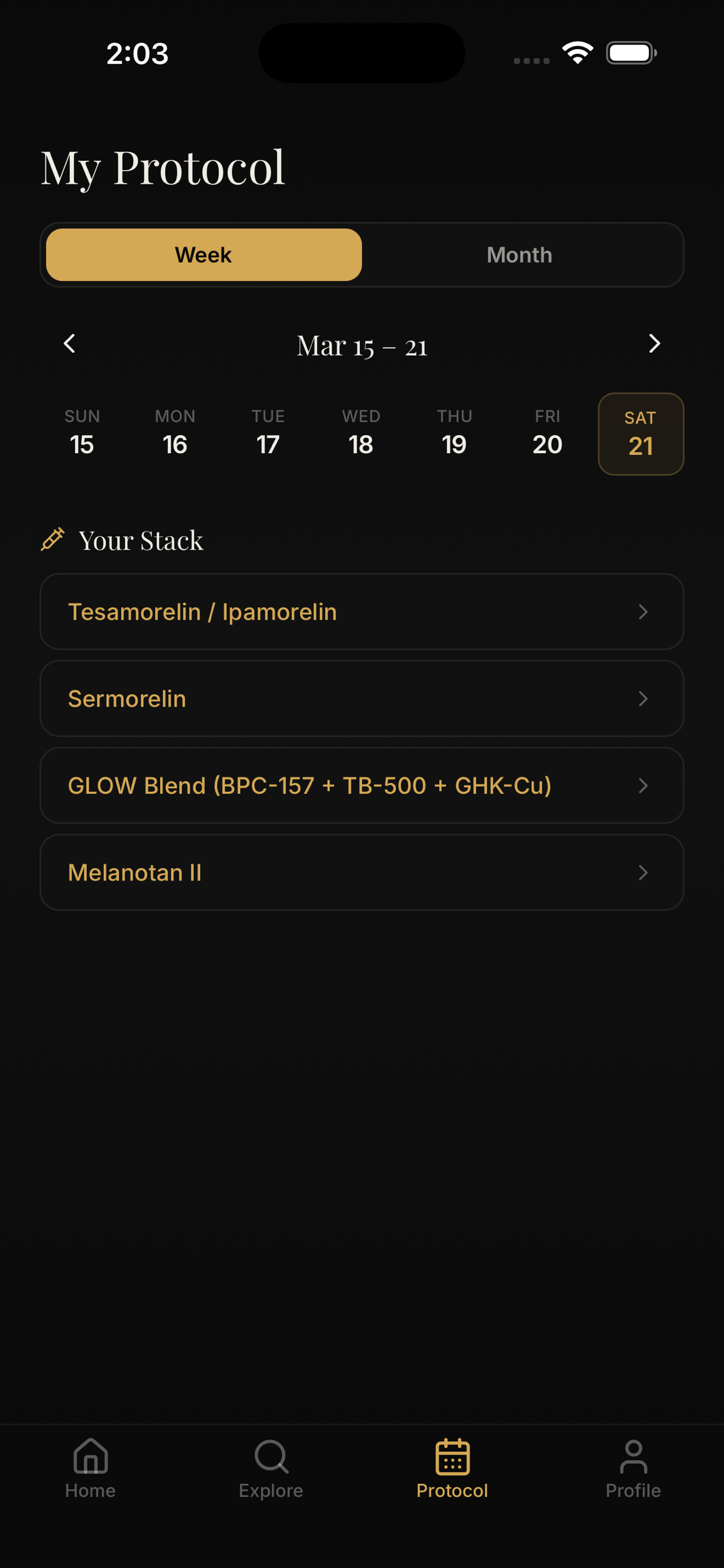 PepStack Pro app showing the home dashboard